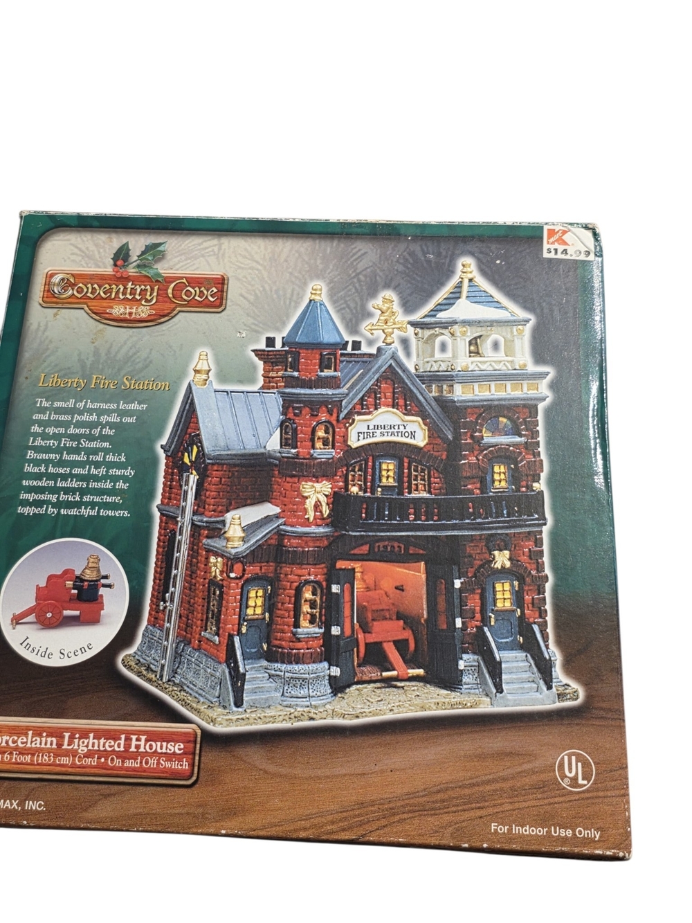 2002 Lemax Coventry Cove "Liberty Fire Station" Porcelain Lighted Building in Bo
